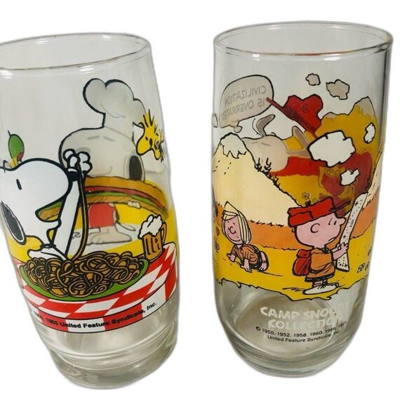 2 Snoopy Glasses McD's Peanuts Gang Camp Snoopy & Chef Snoopy Drinking g… - Picture 4 of 4